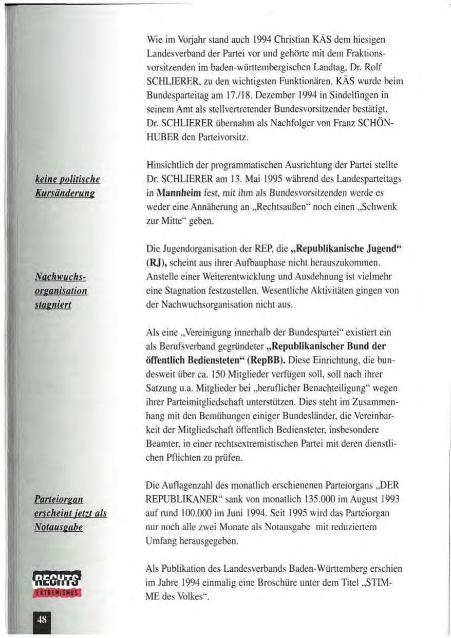 Seite 52 des Verfassungsschutzbericht 1994 Baden-Württemberg