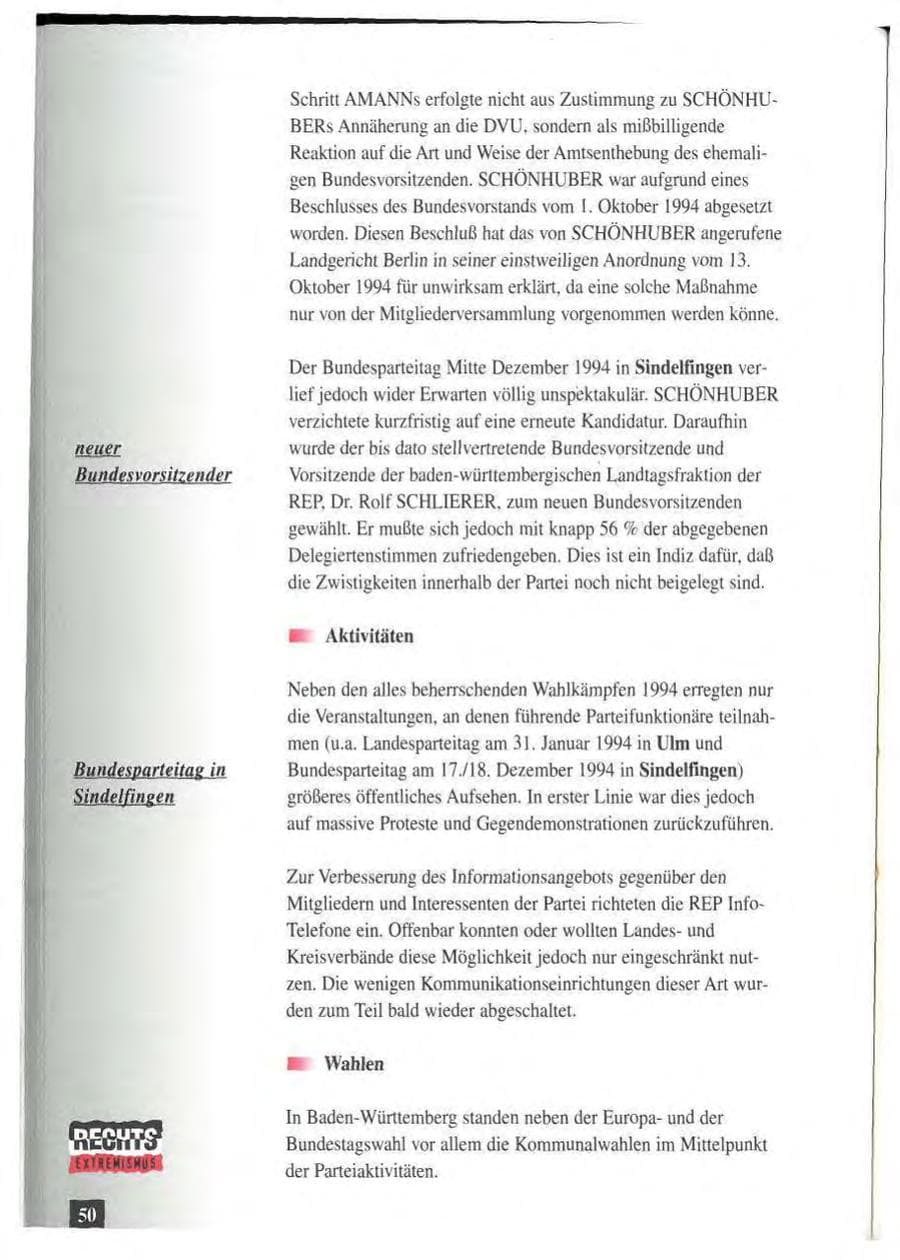 Seite 54 des Verfassungsschutzbericht 1994 Baden-Württemberg
