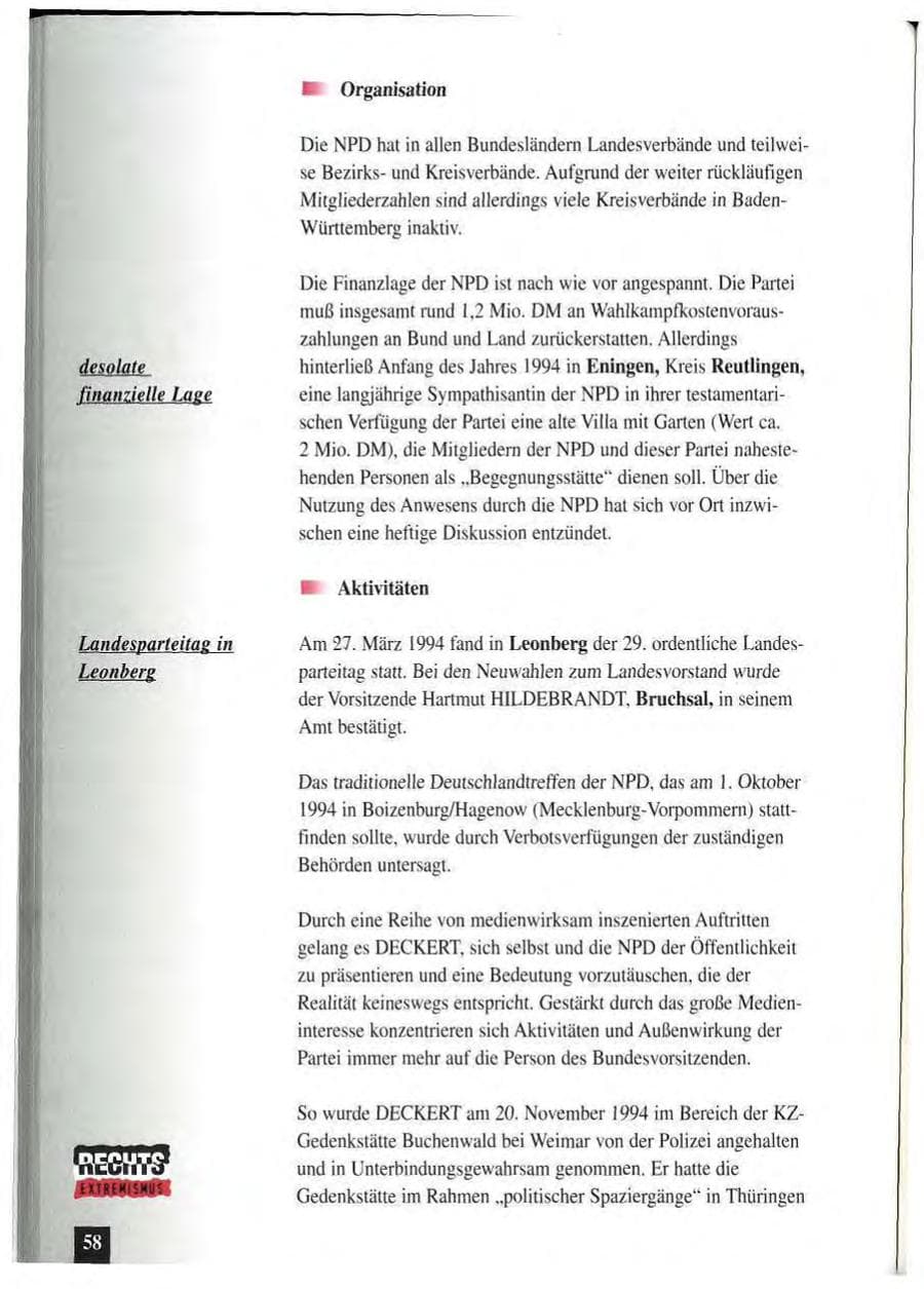 Seite 62 des Verfassungsschutzbericht 1994 Baden-Württemberg