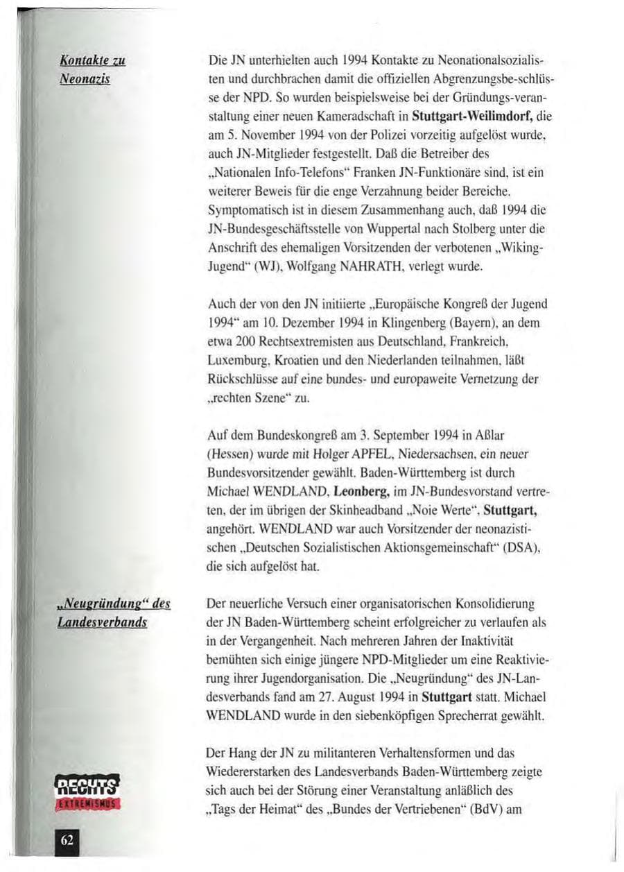 Seite 66 des Verfassungsschutzbericht 1994 Baden-Württemberg