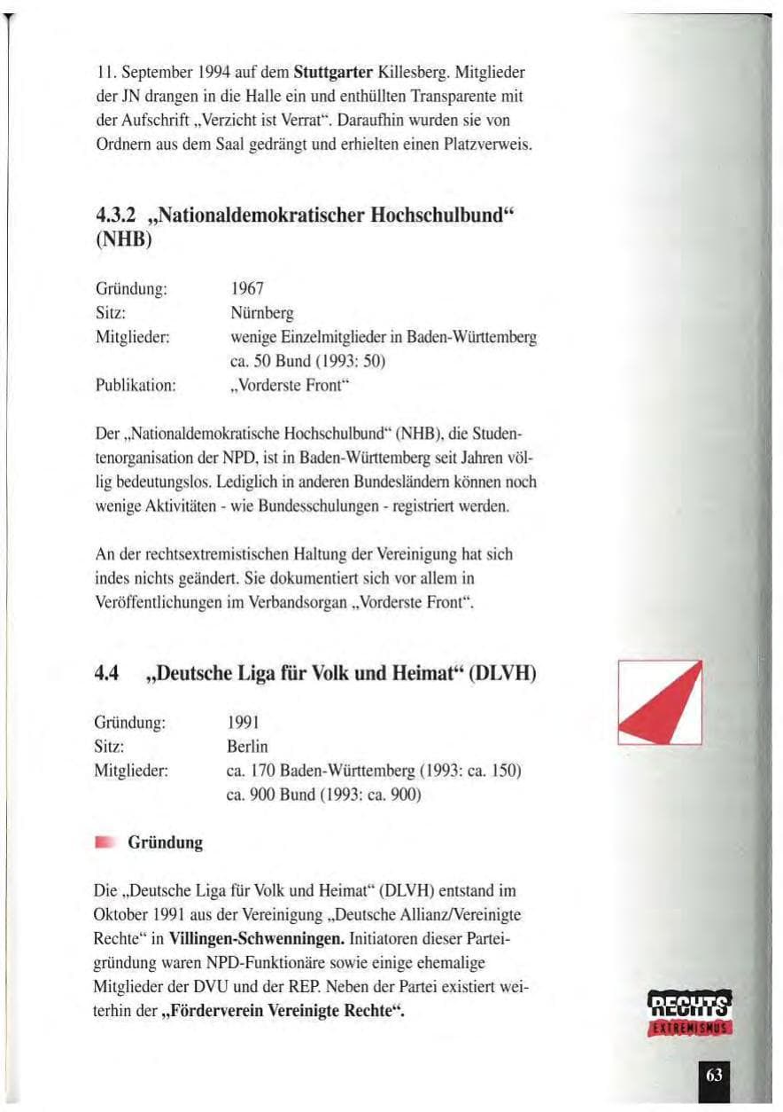 Seite 67 des Verfassungsschutzbericht 1994 Baden-Württemberg