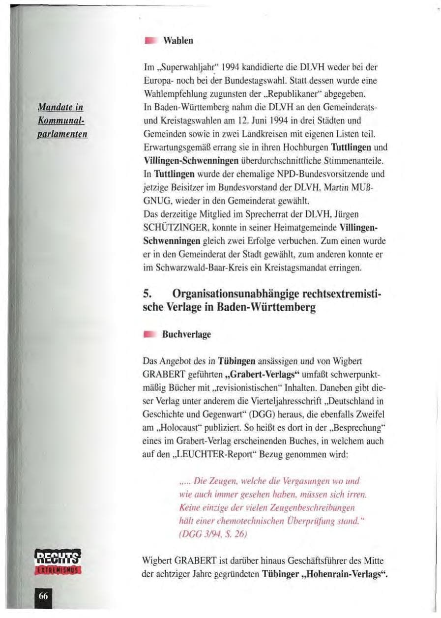 Seite 70 des Verfassungsschutzbericht 1994 Baden-Württemberg