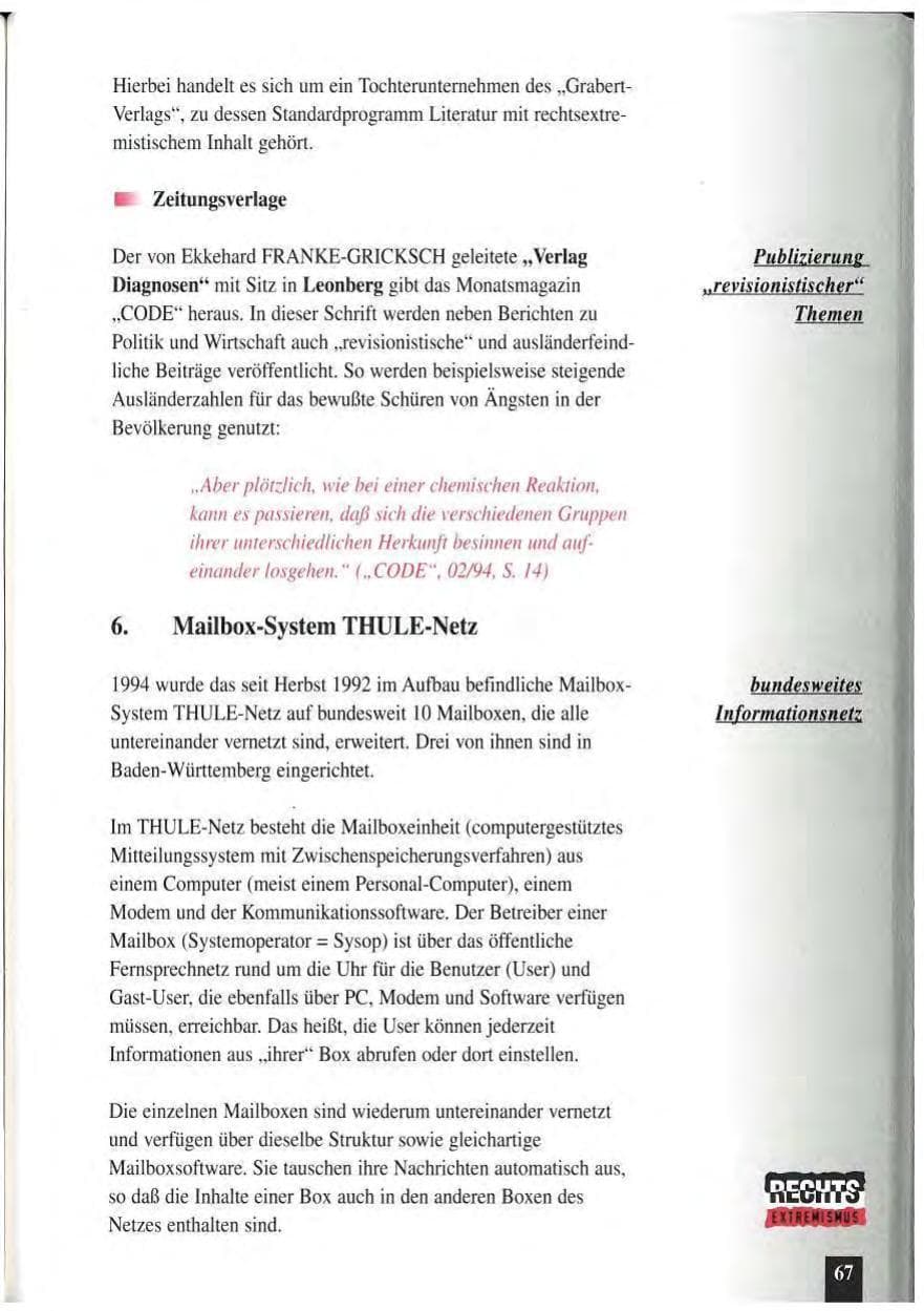 Seite 71 des Verfassungsschutzbericht 1994 Baden-Württemberg