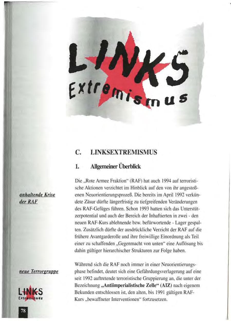 Seite 82 des Verfassungsschutzbericht 1994 Baden-Württemberg