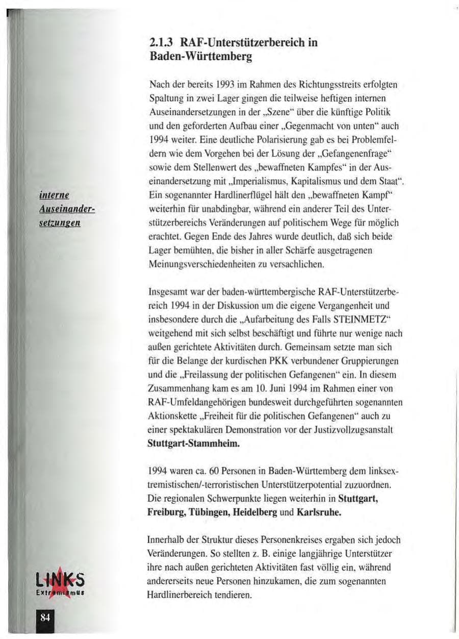 Seite 88 des Verfassungsschutzbericht 1994 Baden-Württemberg