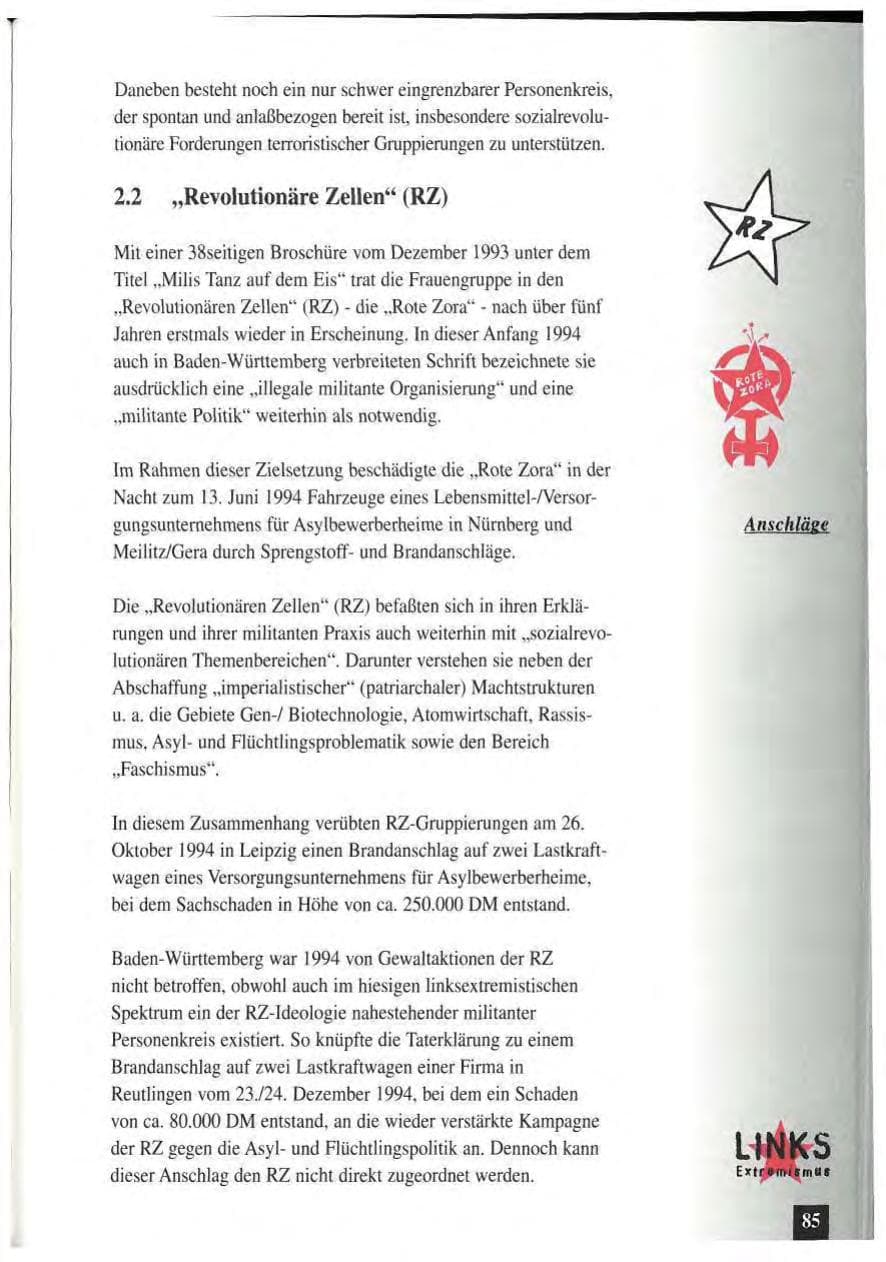 Seite 89 des Verfassungsschutzbericht 1994 Baden-Württemberg
