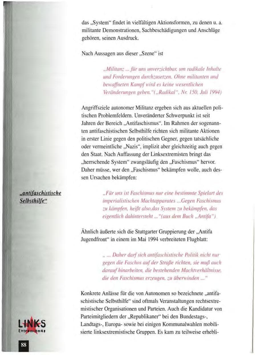 Seite 92 des Verfassungsschutzbericht 1994 Baden-Württemberg