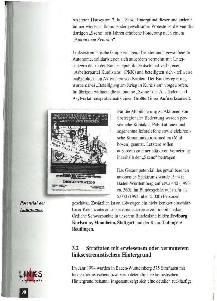 Seite 94 des Verfassungsschutzbericht 1994 Baden-Württemberg
