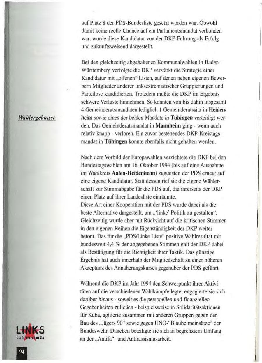 Seite 98 des Verfassungsschutzbericht 1994 Baden-Württemberg