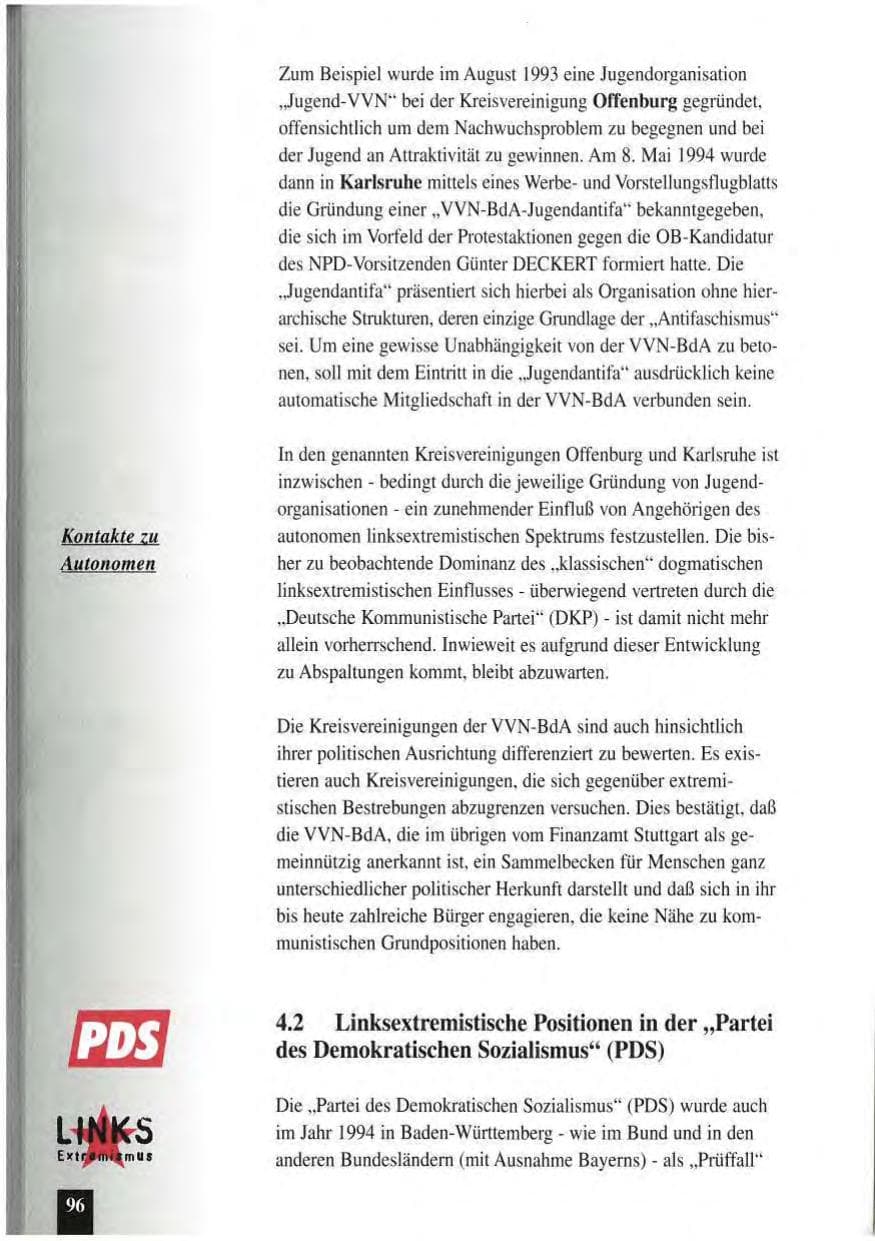 Seite 100 des Verfassungsschutzbericht 1994 Baden-Württemberg