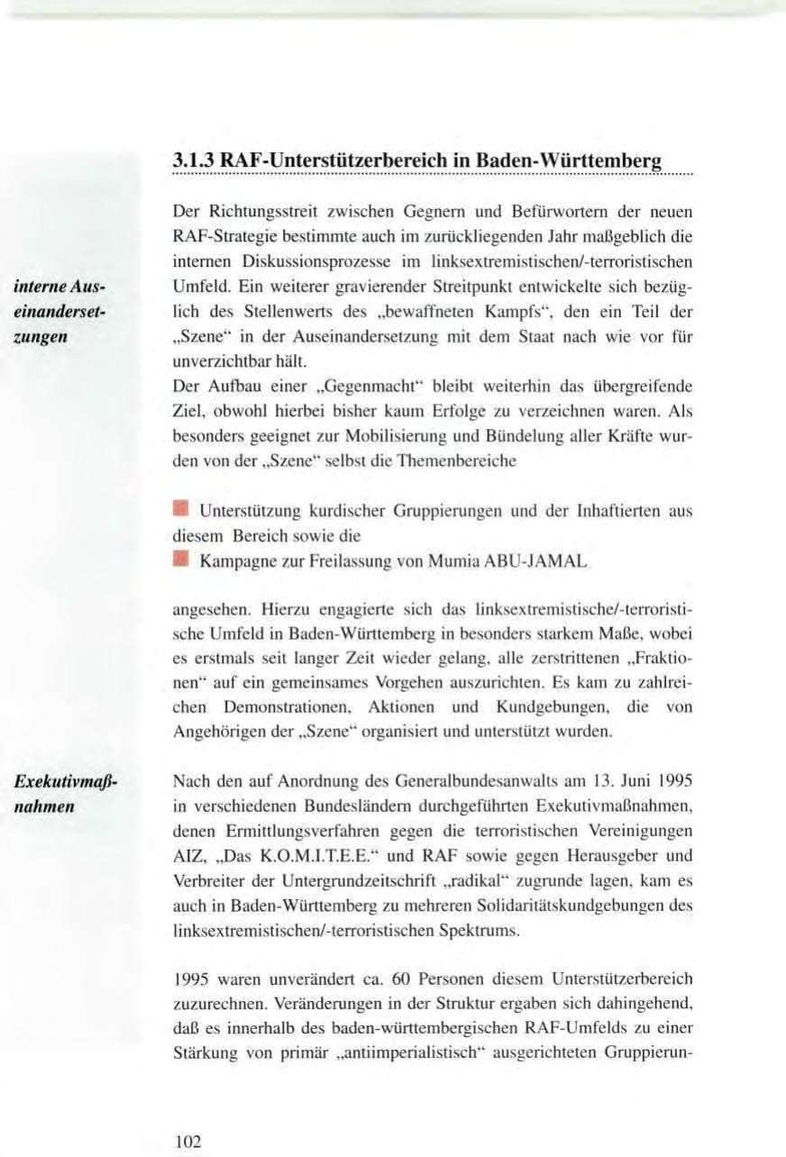 Seite 102 des Verfassungsschutzbericht 1995 Baden-Württemberg