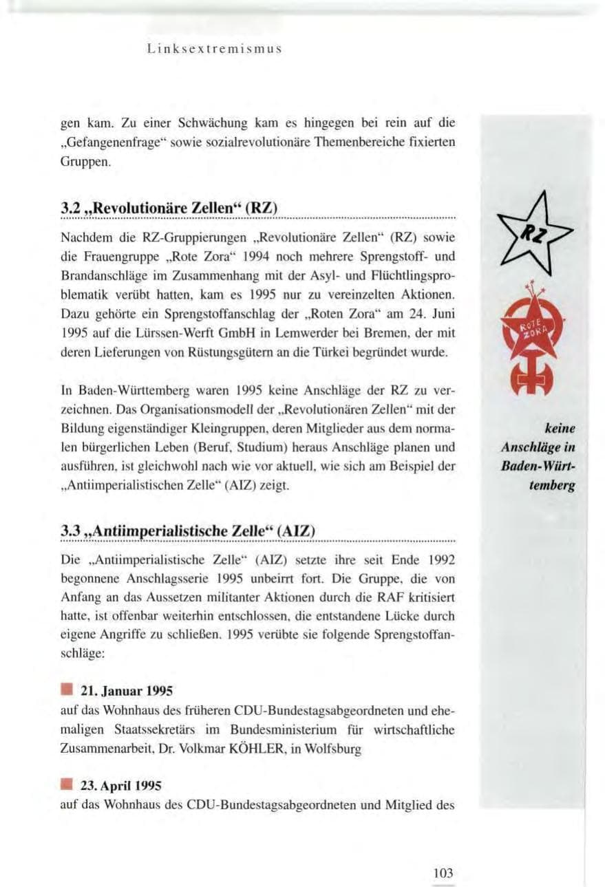 Seite 103 des Verfassungsschutzbericht 1995 Baden-Württemberg