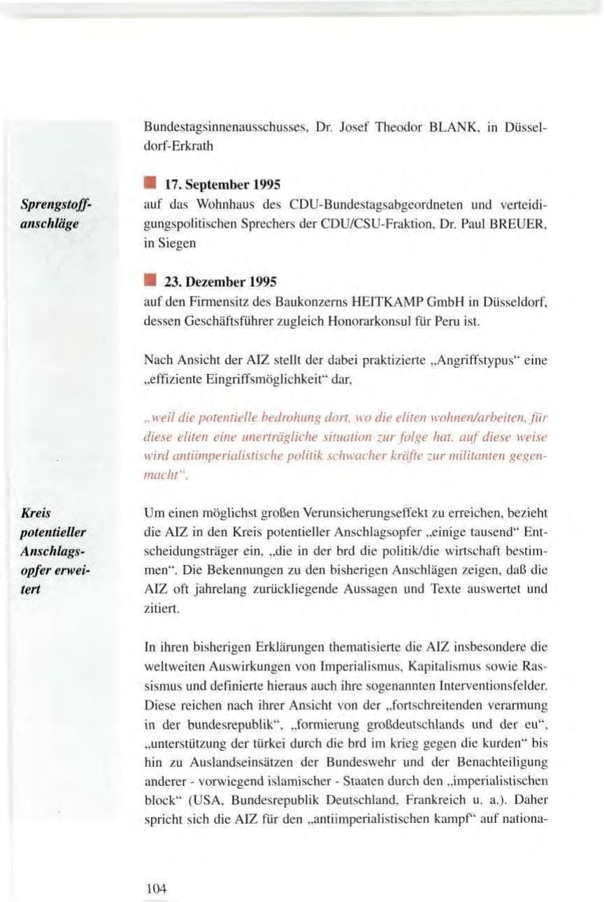 Seite 104 des Verfassungsschutzbericht 1995 Baden-Württemberg