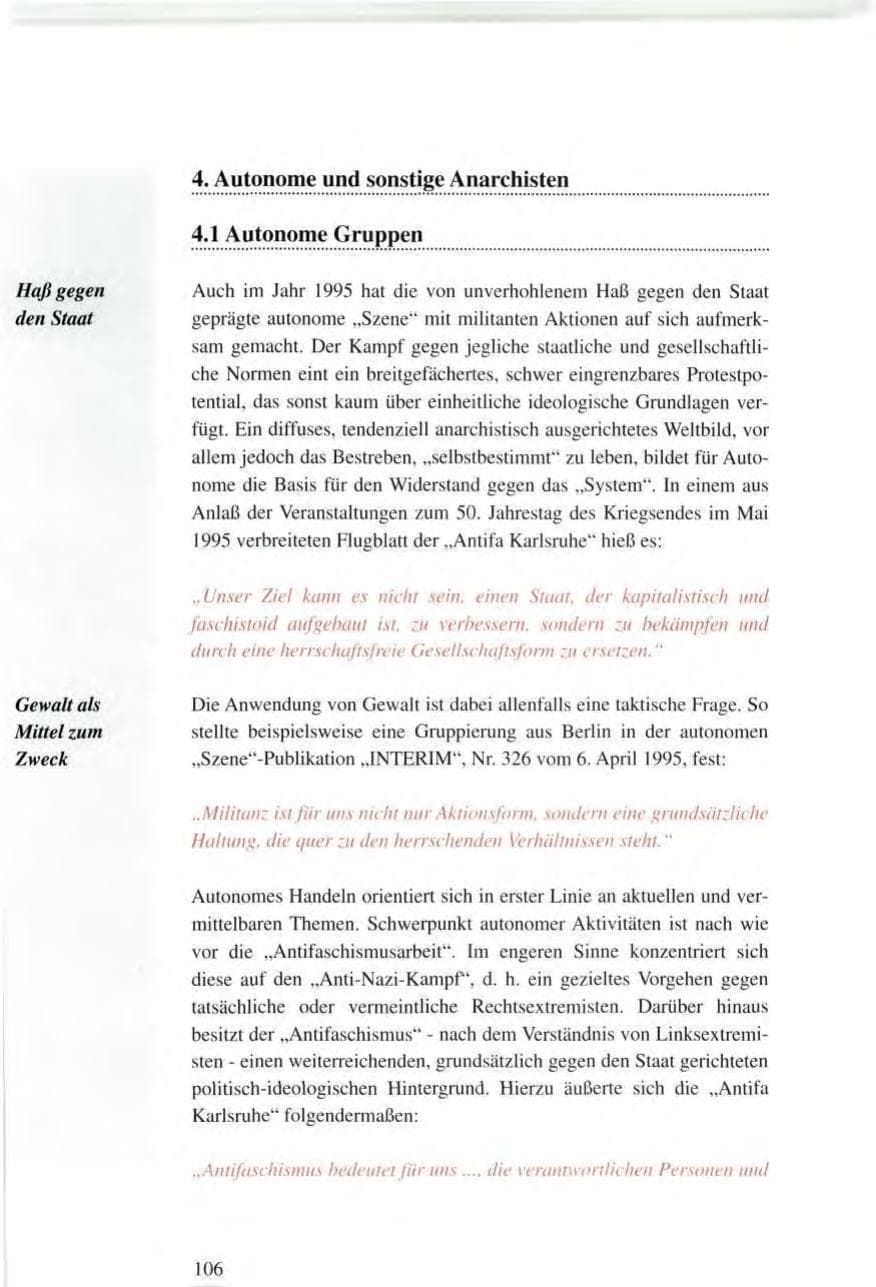 Seite 106 des Verfassungsschutzbericht 1995 Baden-Württemberg