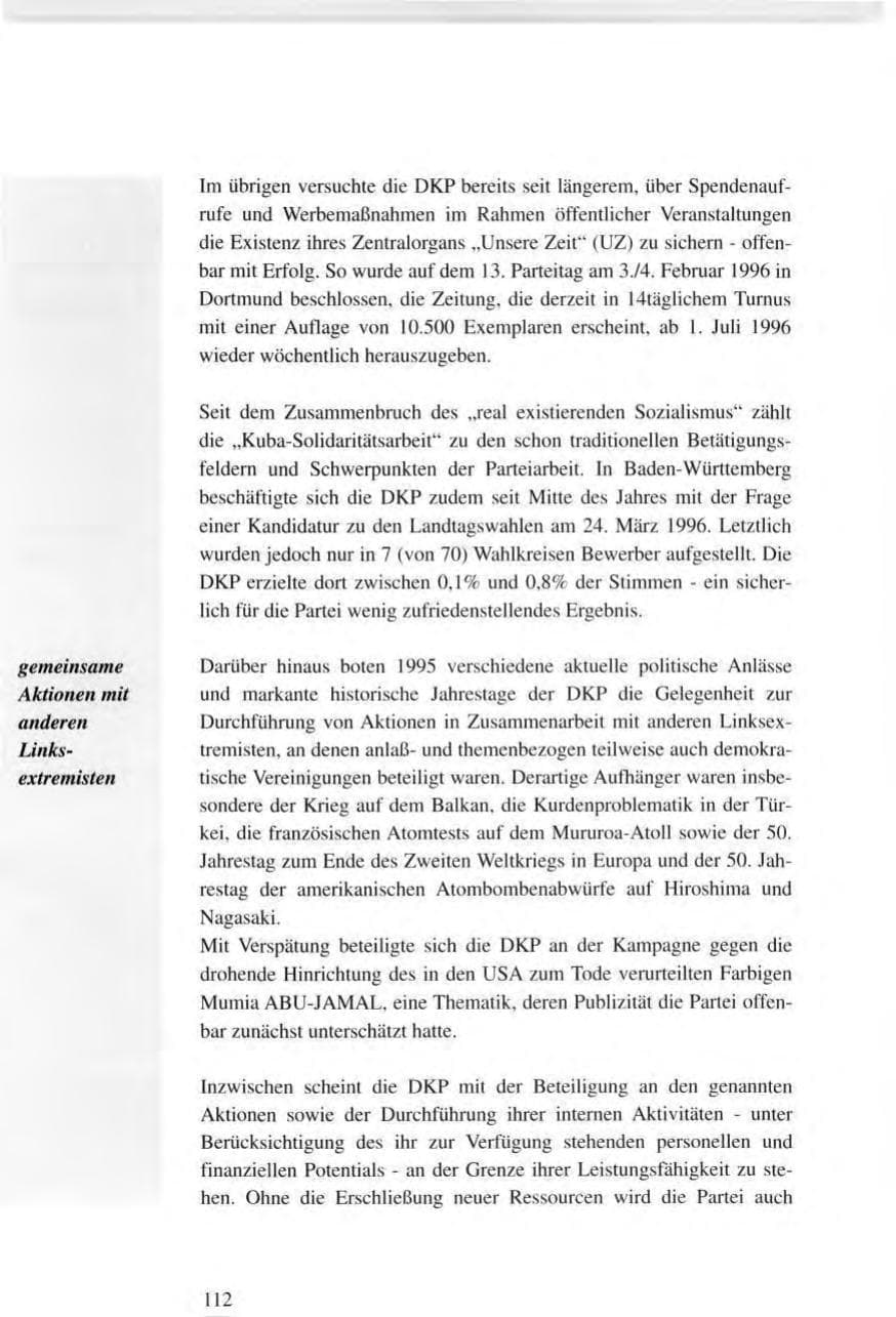Seite 112 des Verfassungsschutzbericht 1995 Baden-Württemberg