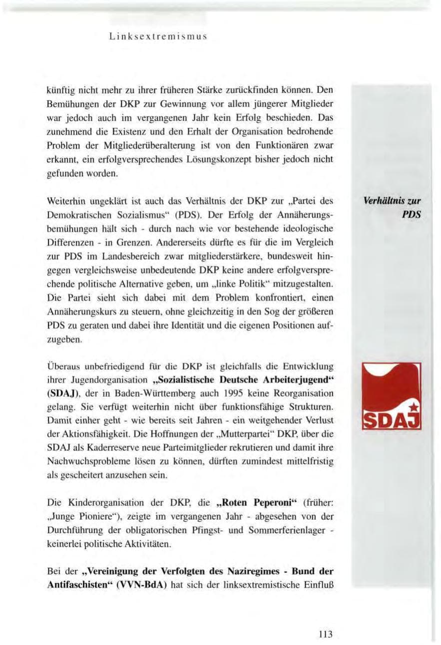 Seite 113 des Verfassungsschutzbericht 1995 Baden-Württemberg