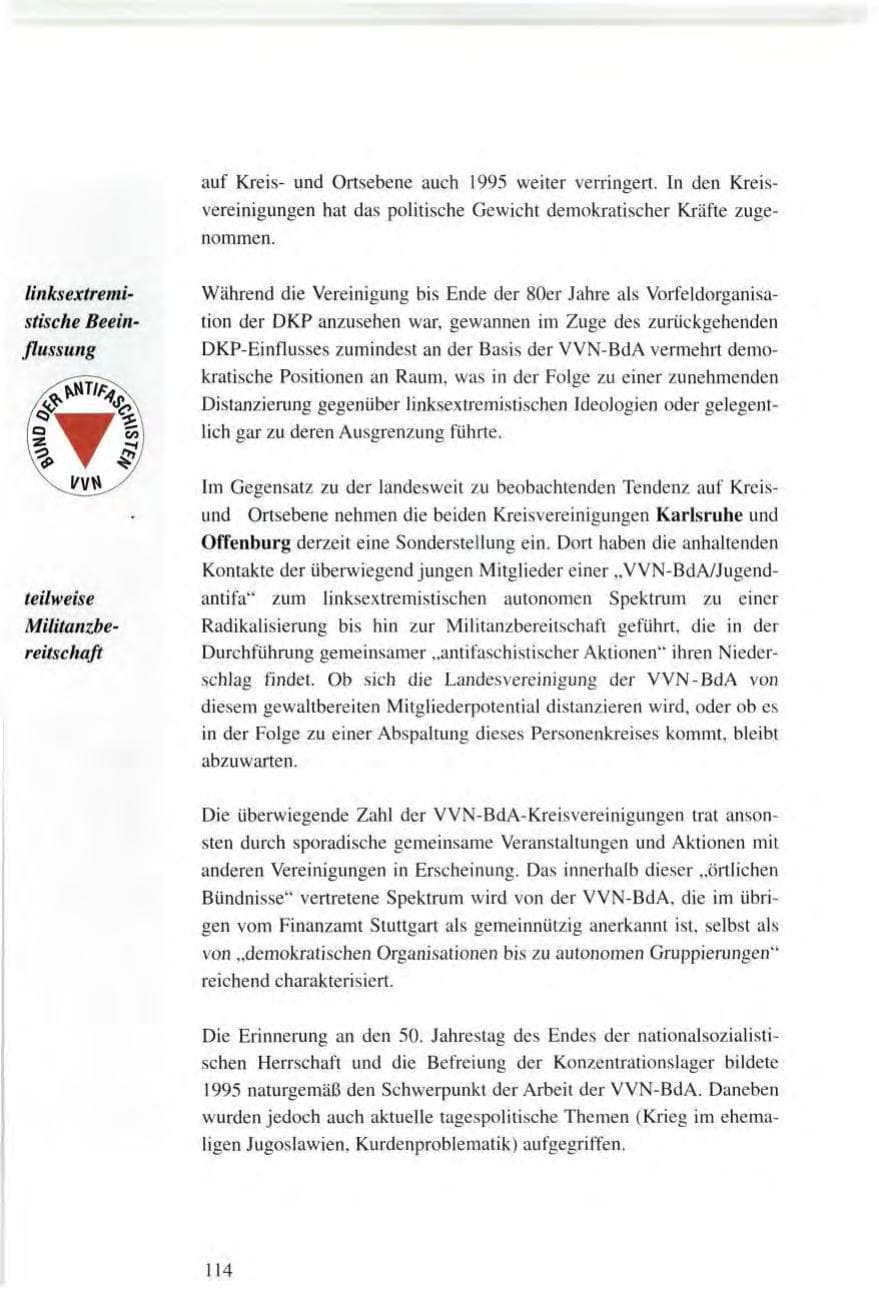Seite 114 des Verfassungsschutzbericht 1995 Baden-Württemberg