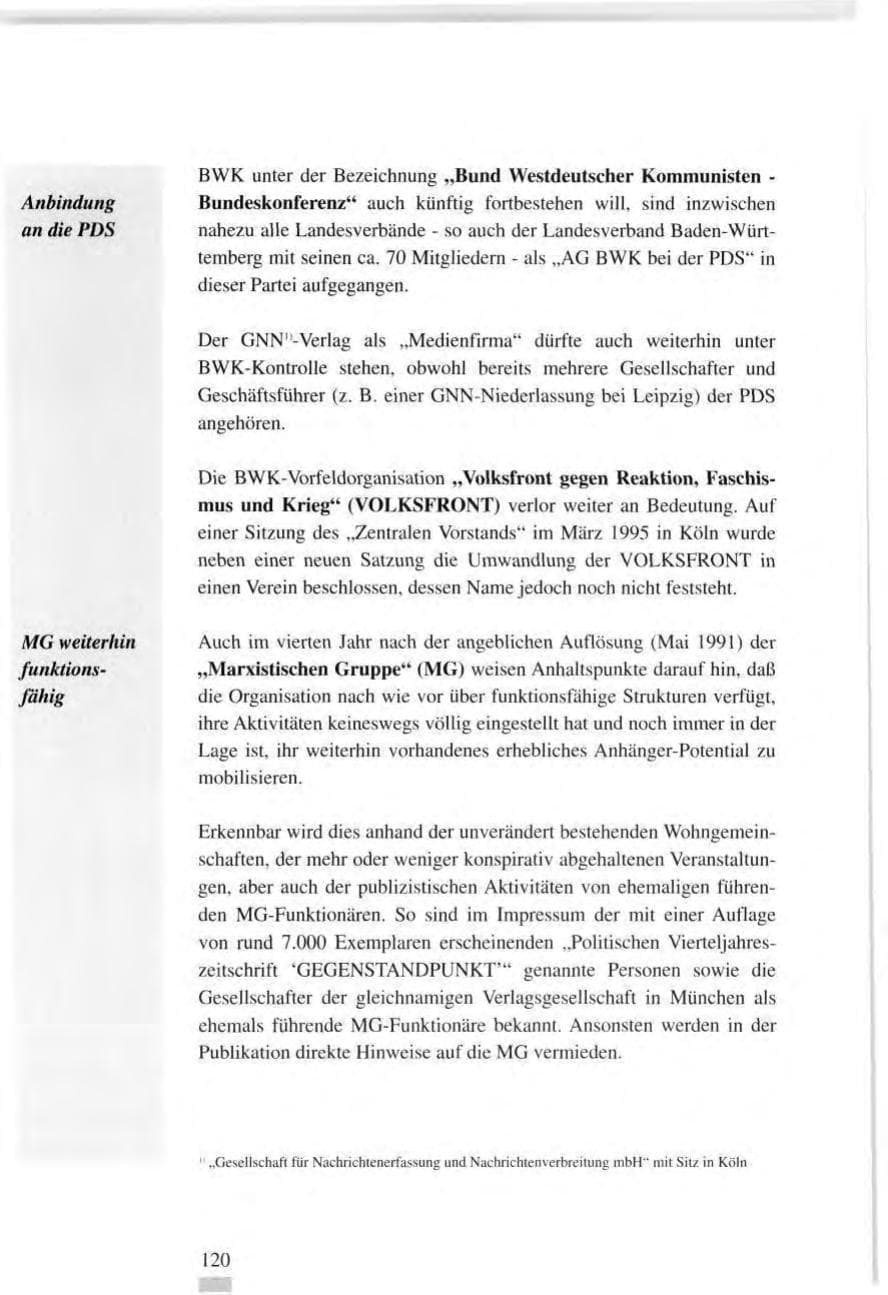 Seite 120 des Verfassungsschutzbericht 1995 Baden-Württemberg