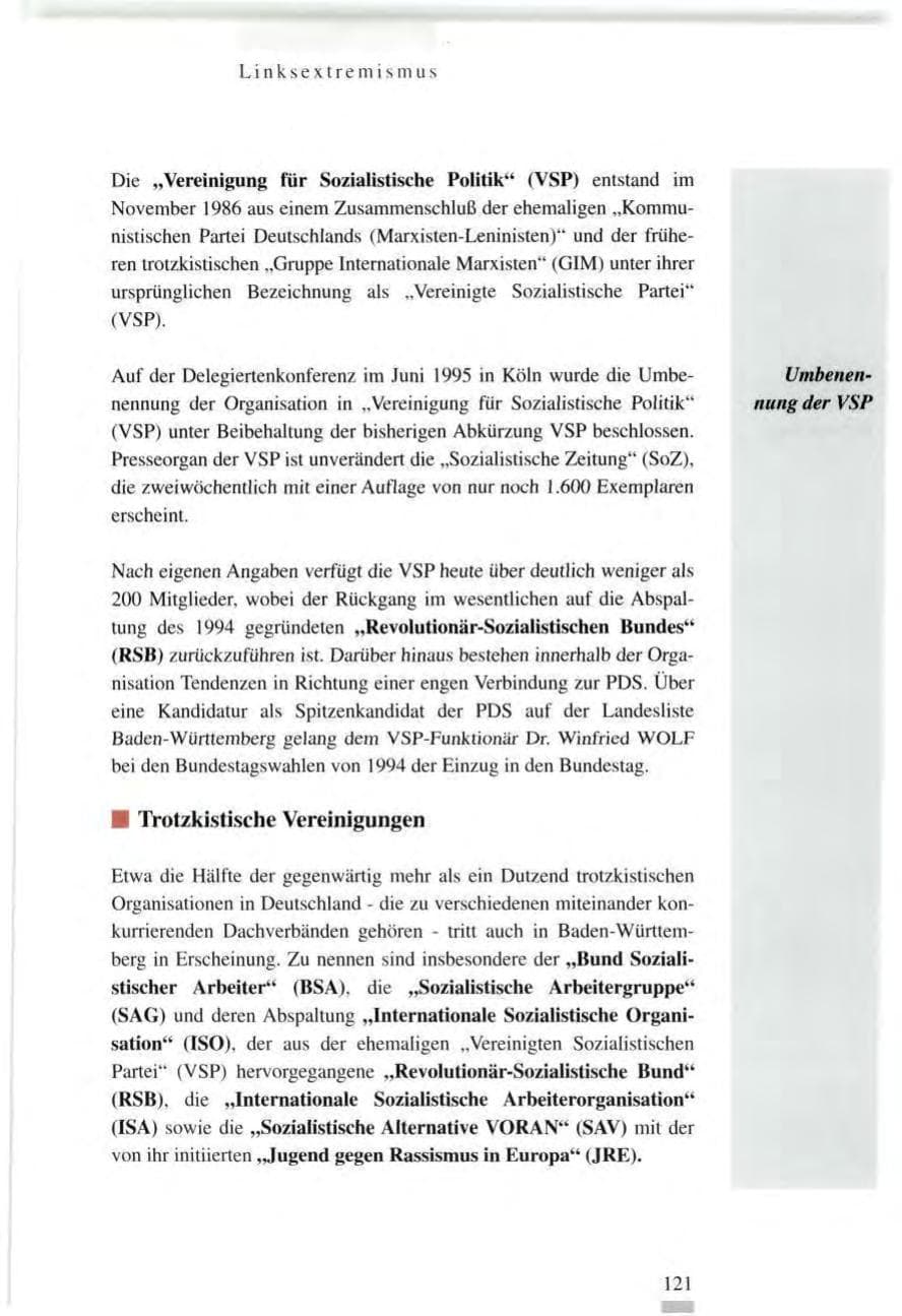 Seite 121 des Verfassungsschutzbericht 1995 Baden-Württemberg