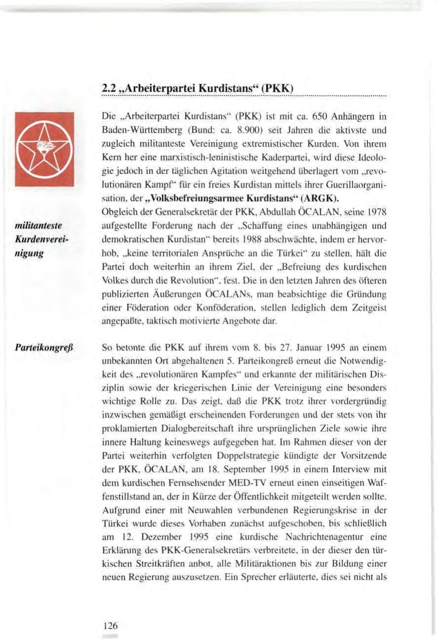 Seite 126 des Verfassungsschutzbericht 1995 Baden-Württemberg