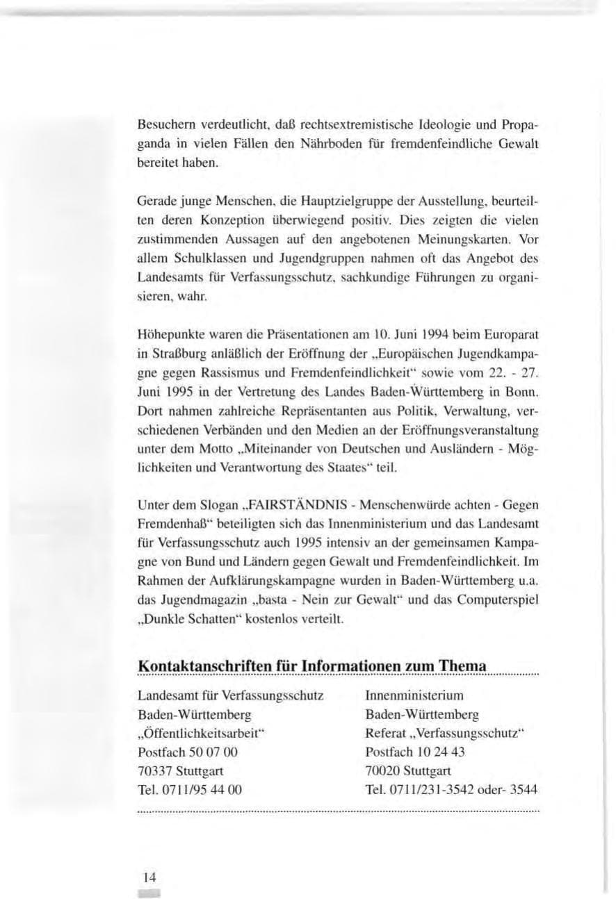 Seite 14 des Verfassungsschutzbericht 1995 Baden-Württemberg