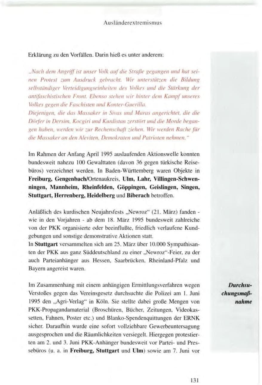 Seite 131 des Verfassungsschutzbericht 1995 Baden-Württemberg