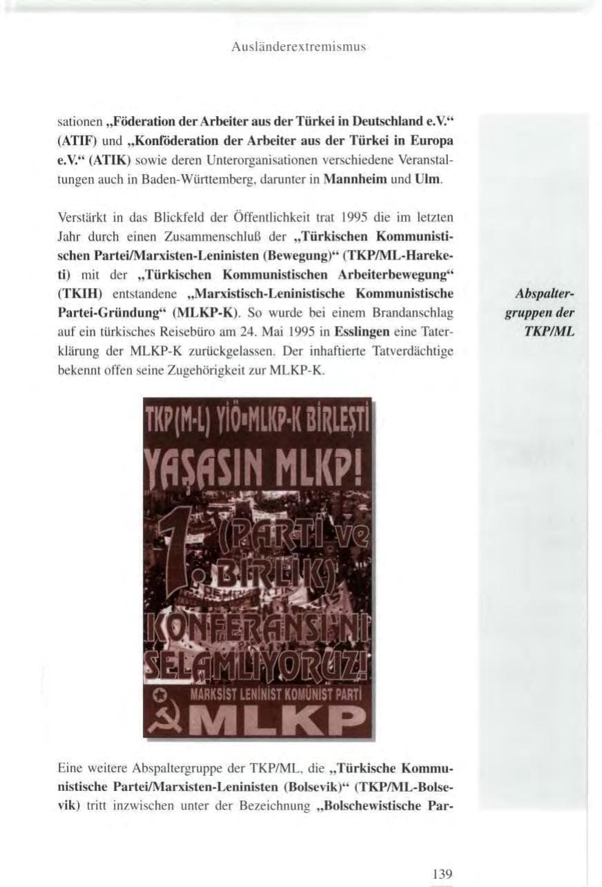 Seite 139 des Verfassungsschutzbericht 1995 Baden-Württemberg