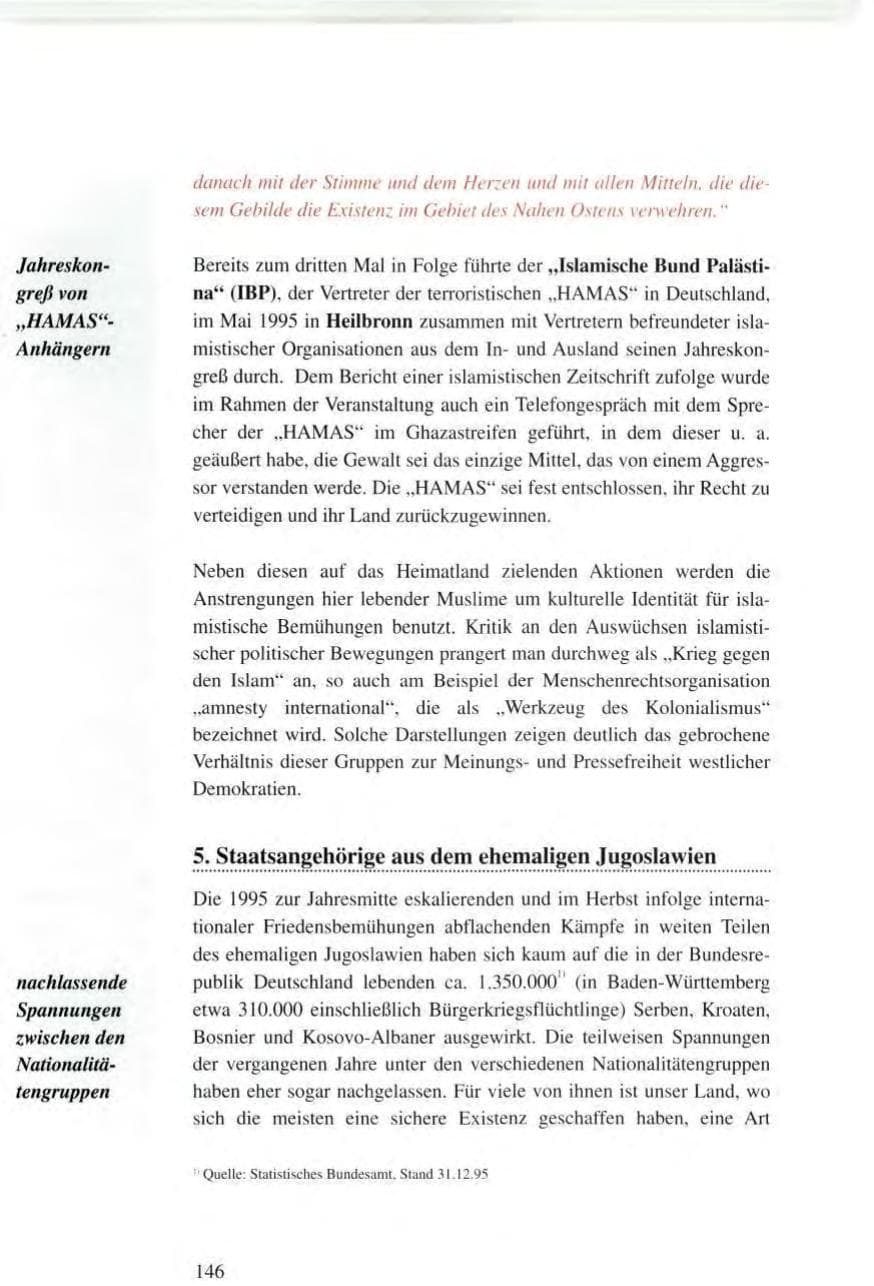 Seite 146 des Verfassungsschutzbericht 1995 Baden-Württemberg