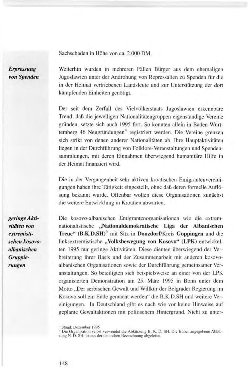 Seite 148 des Verfassungsschutzbericht 1995 Baden-Württemberg