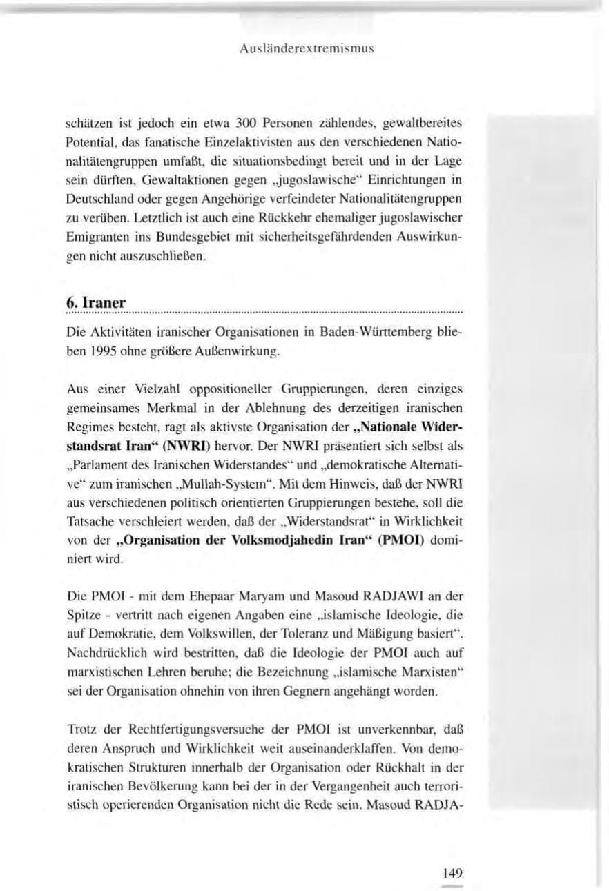 Seite 149 des Verfassungsschutzbericht 1995 Baden-Württemberg