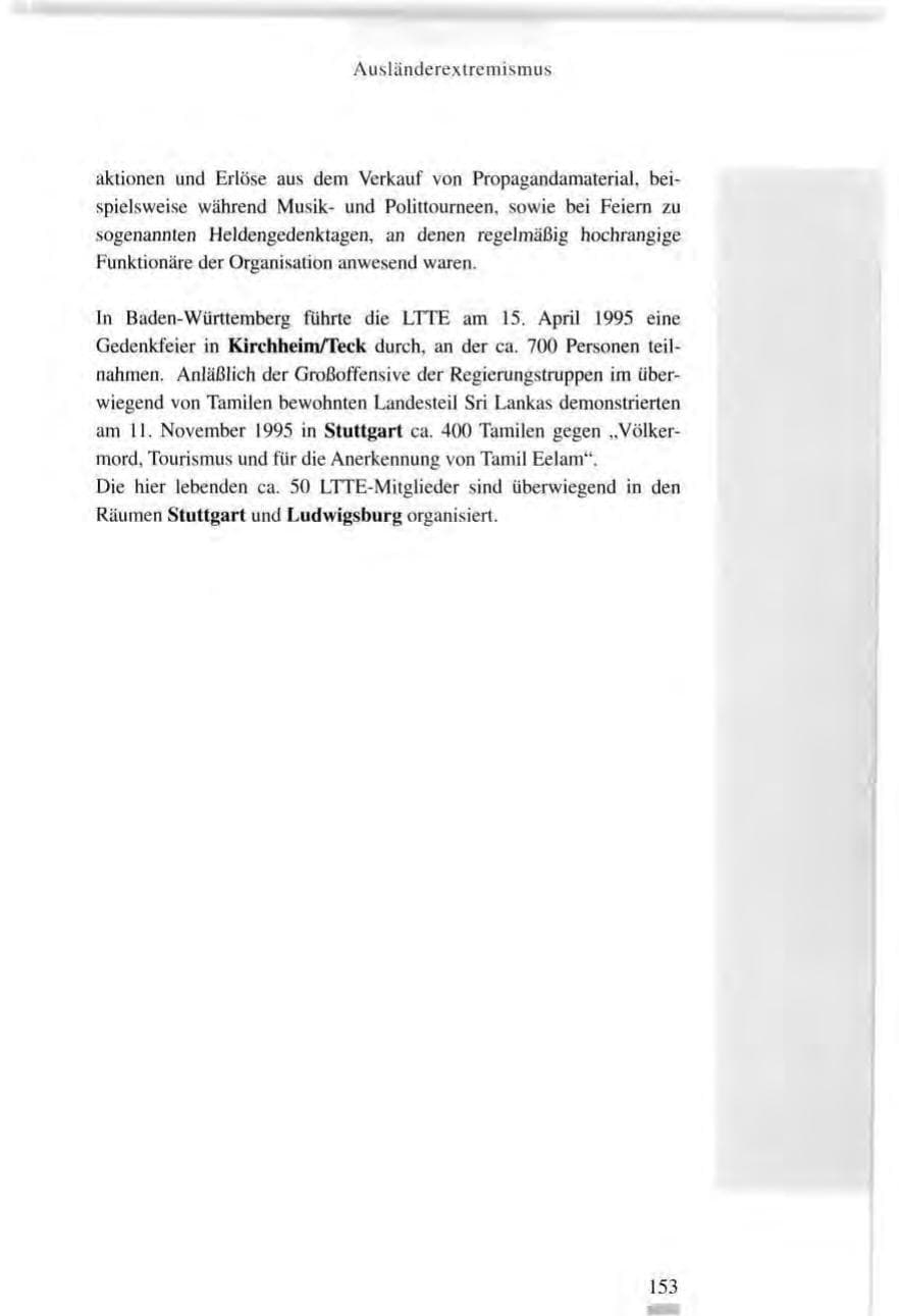 Seite 153 des Verfassungsschutzbericht 1995 Baden-Württemberg