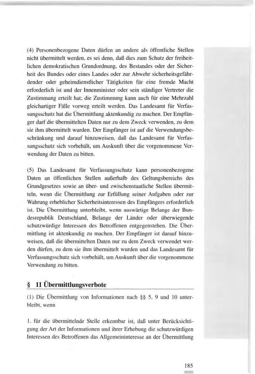 Seite 185 des Verfassungsschutzbericht 1995 Baden-Württemberg