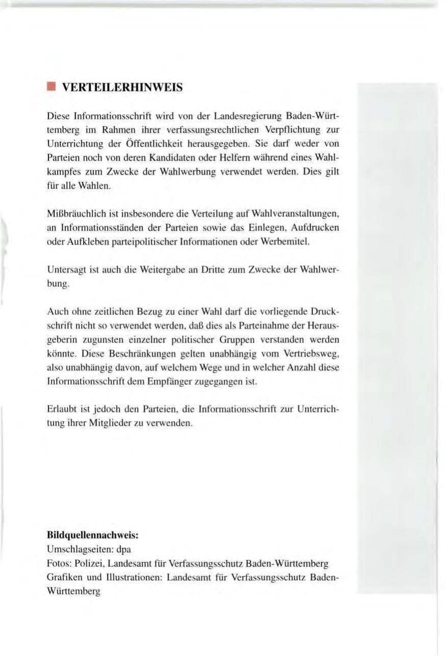 Seite 191 des Verfassungsschutzbericht 1995 Baden-Württemberg