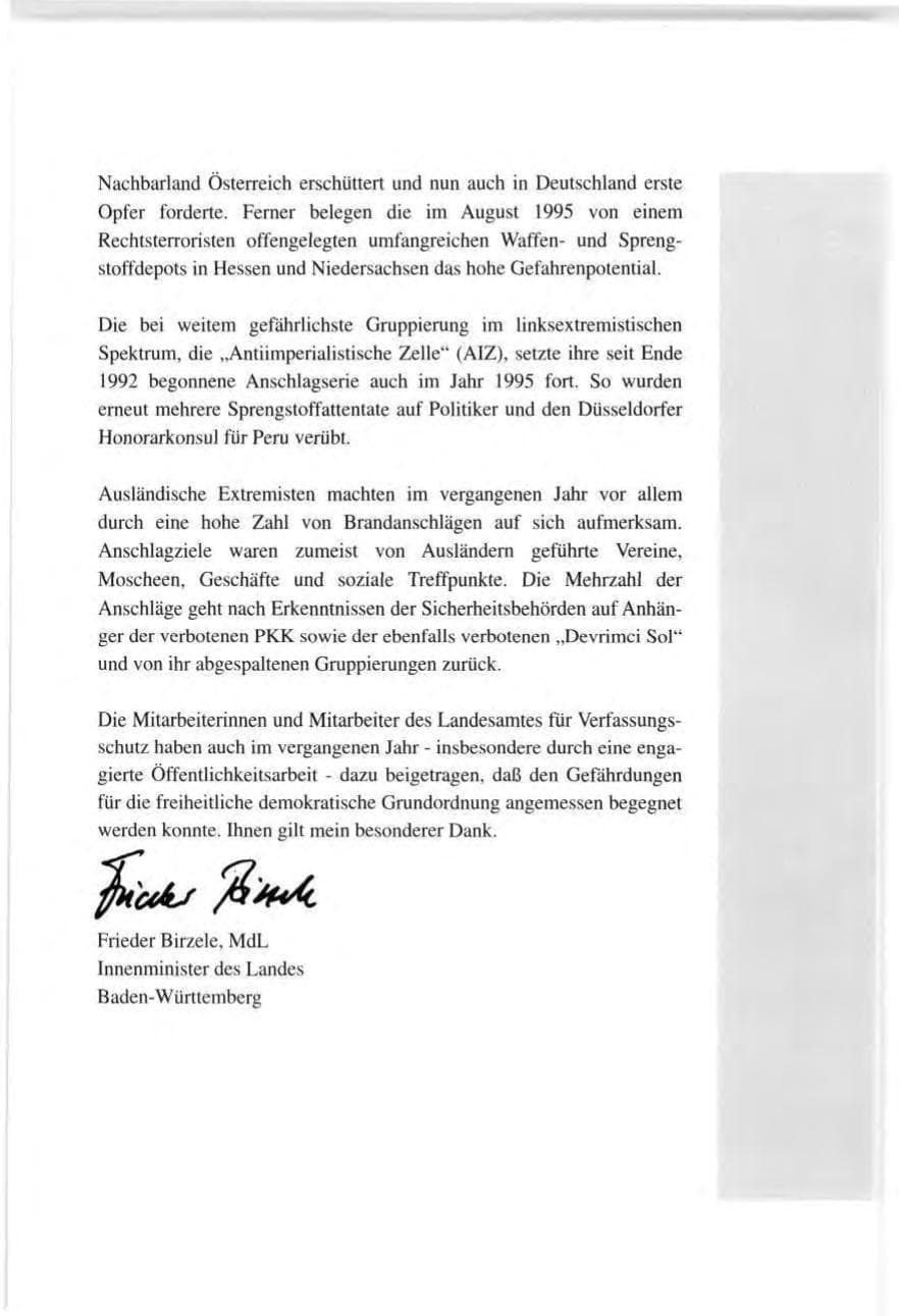 Seite 4 des Verfassungsschutzbericht 1995 Baden-Württemberg