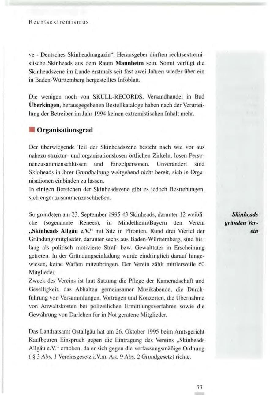 Seite 33 des Verfassungsschutzbericht 1995 Baden-Württemberg