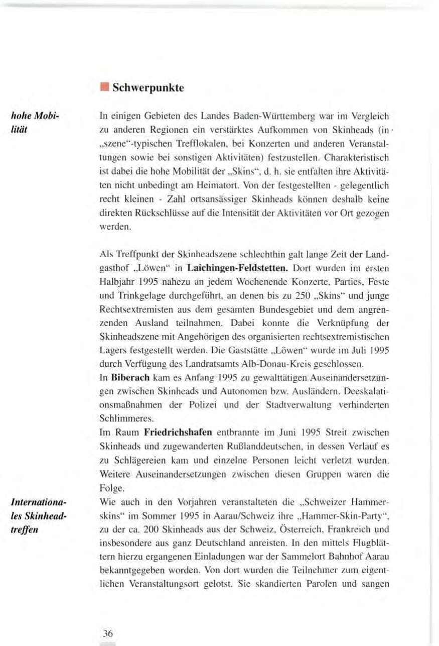 Seite 36 des Verfassungsschutzbericht 1995 Baden-Württemberg