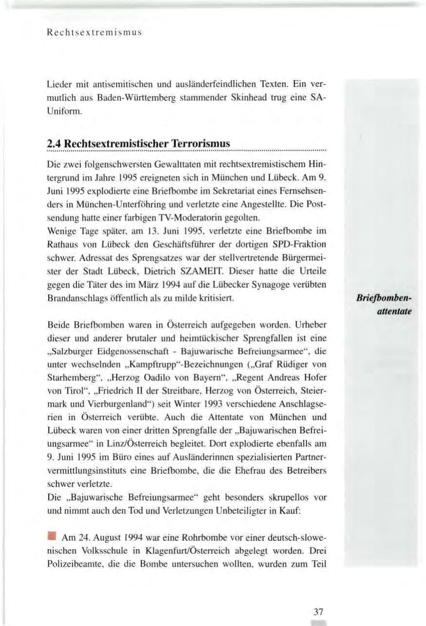 Seite 37 des Verfassungsschutzbericht 1995 Baden-Württemberg