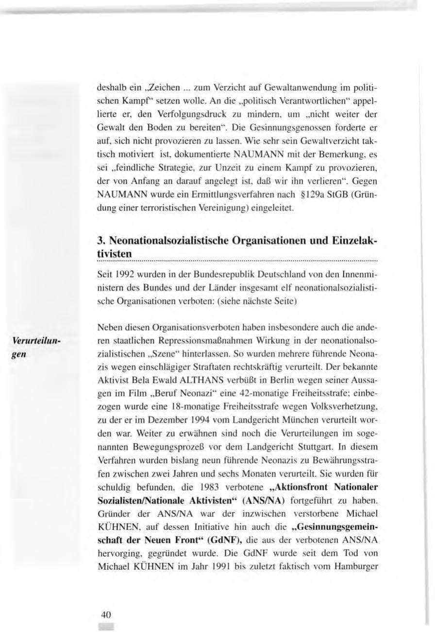 Seite 40 des Verfassungsschutzbericht 1995 Baden-Württemberg