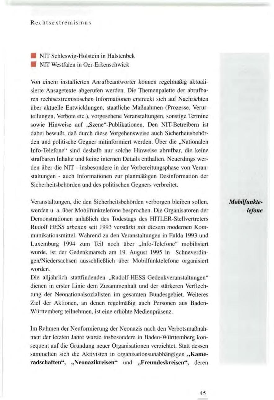 Seite 45 des Verfassungsschutzbericht 1995 Baden-Württemberg