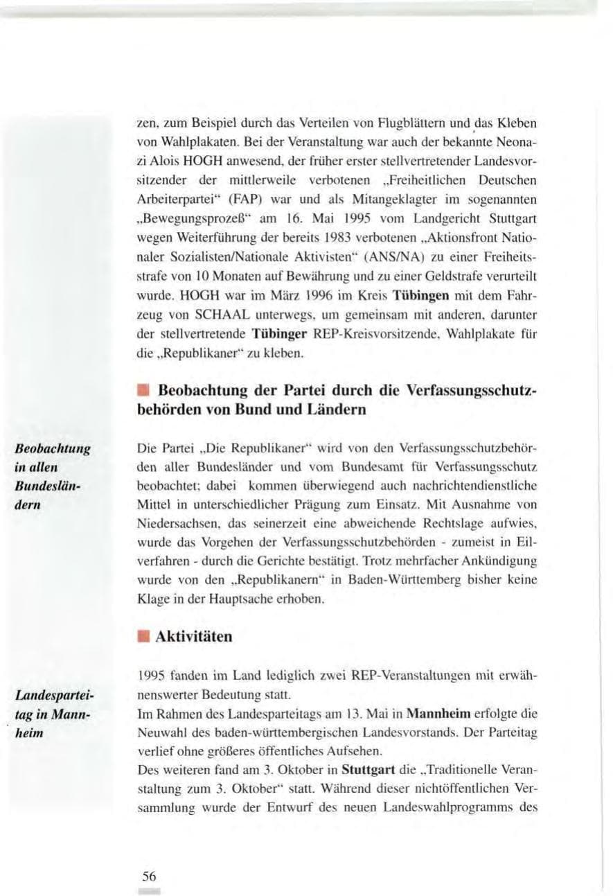 Seite 56 des Verfassungsschutzbericht 1995 Baden-Württemberg
