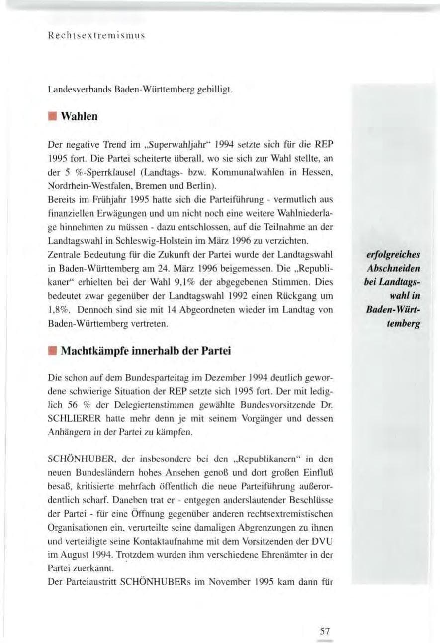 Seite 57 des Verfassungsschutzbericht 1995 Baden-Württemberg