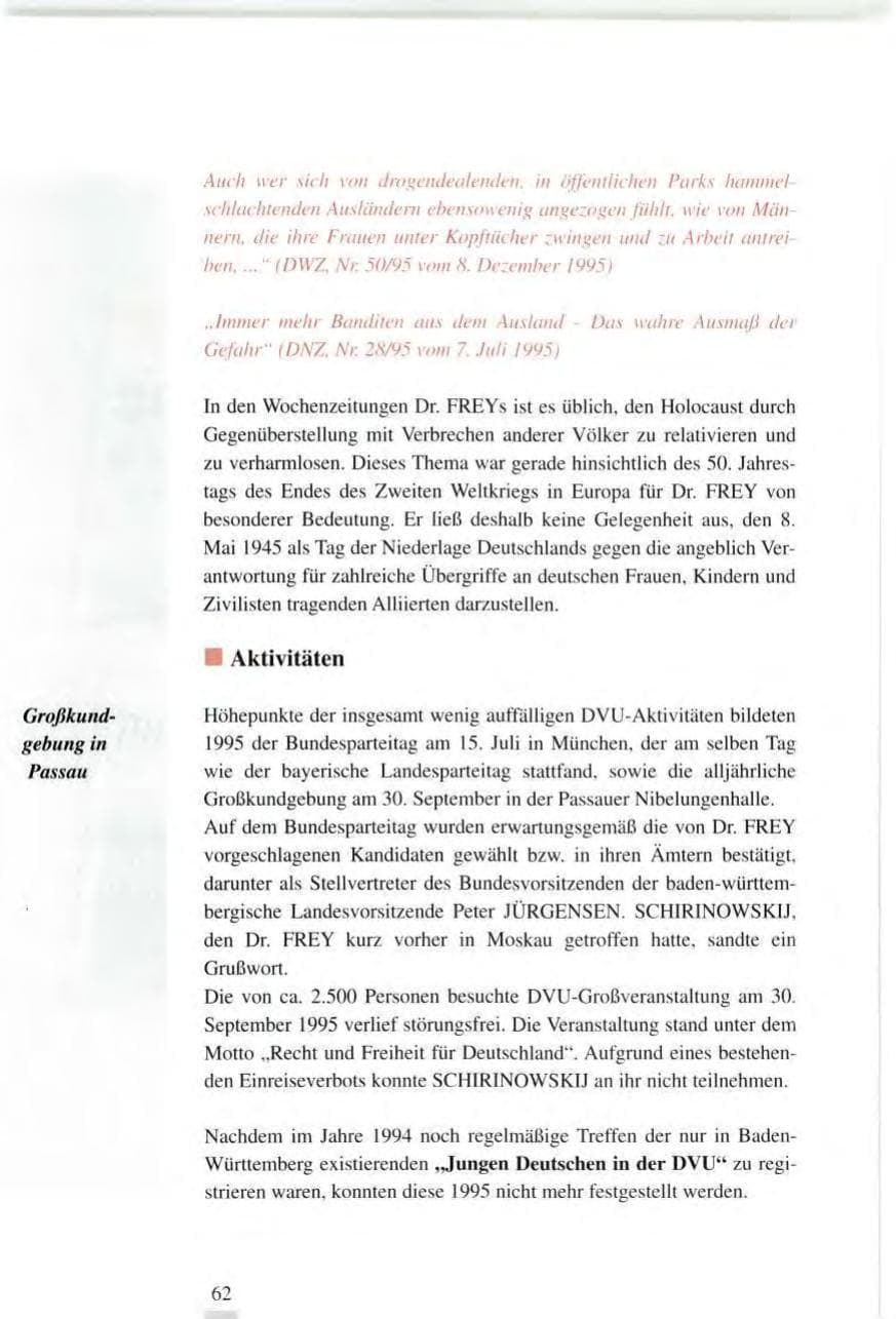 Seite 62 des Verfassungsschutzbericht 1995 Baden-Württemberg