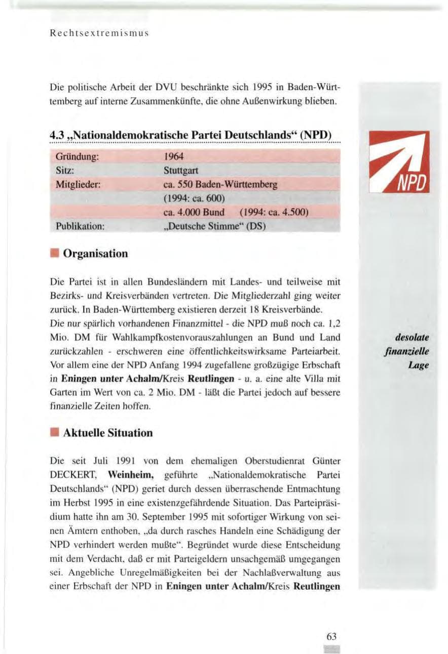Seite 63 des Verfassungsschutzbericht 1995 Baden-Württemberg
