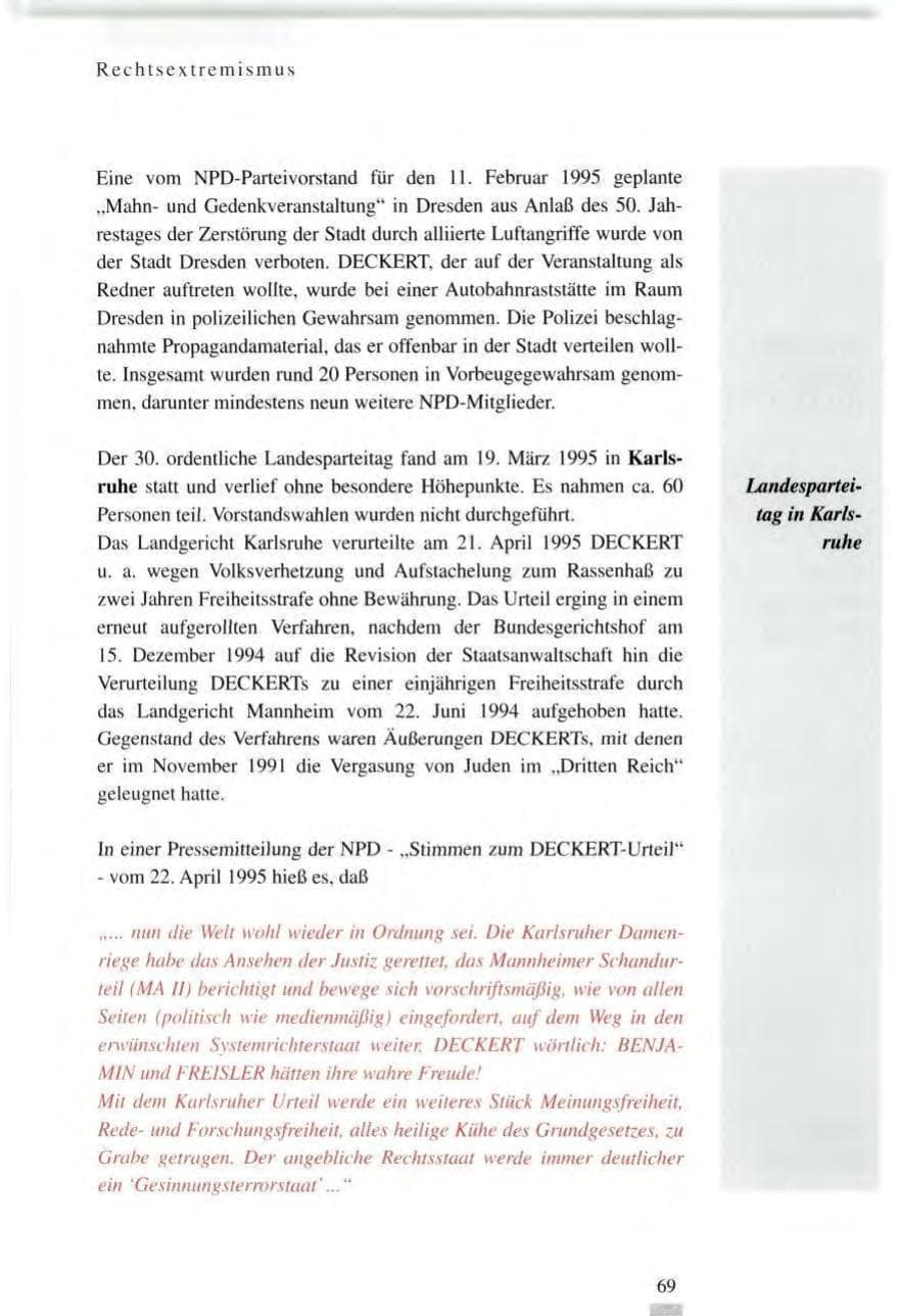 Seite 69 des Verfassungsschutzbericht 1995 Baden-Württemberg