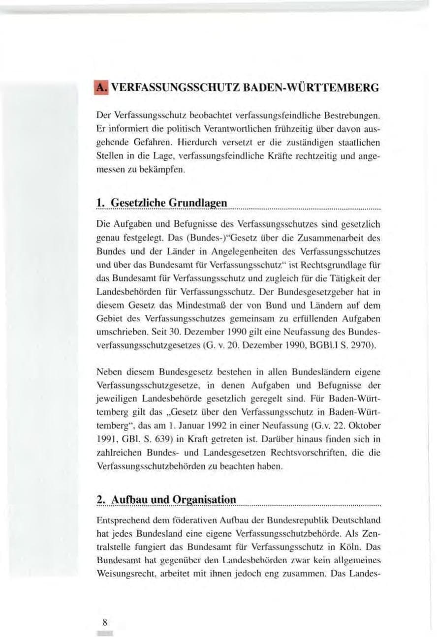 Seite 8 des Verfassungsschutzbericht 1995 Baden-Württemberg