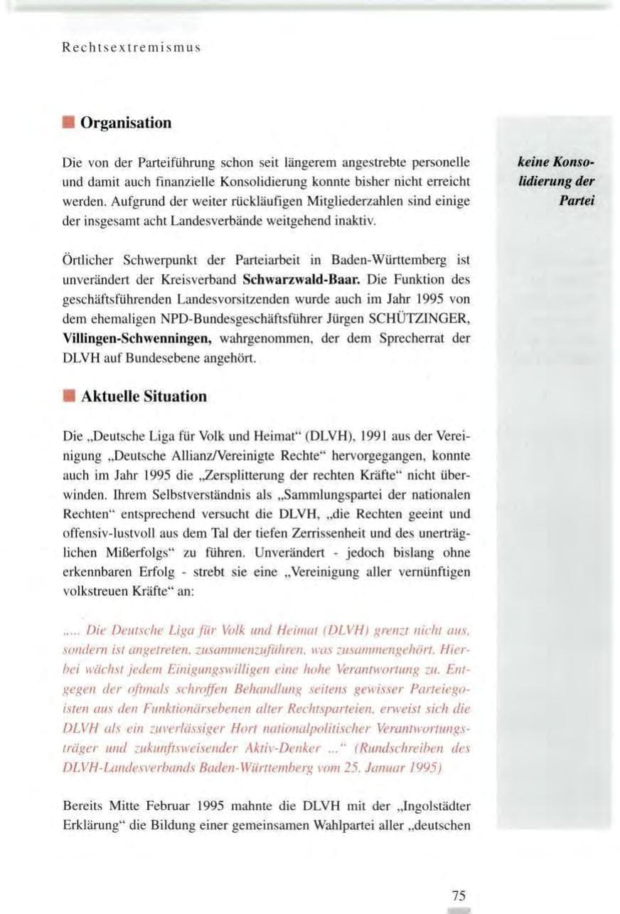 Seite 75 des Verfassungsschutzbericht 1995 Baden-Württemberg