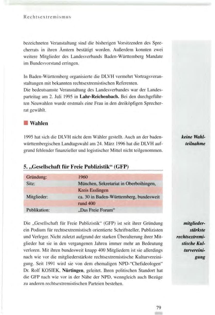 Seite 79 des Verfassungsschutzbericht 1995 Baden-Württemberg