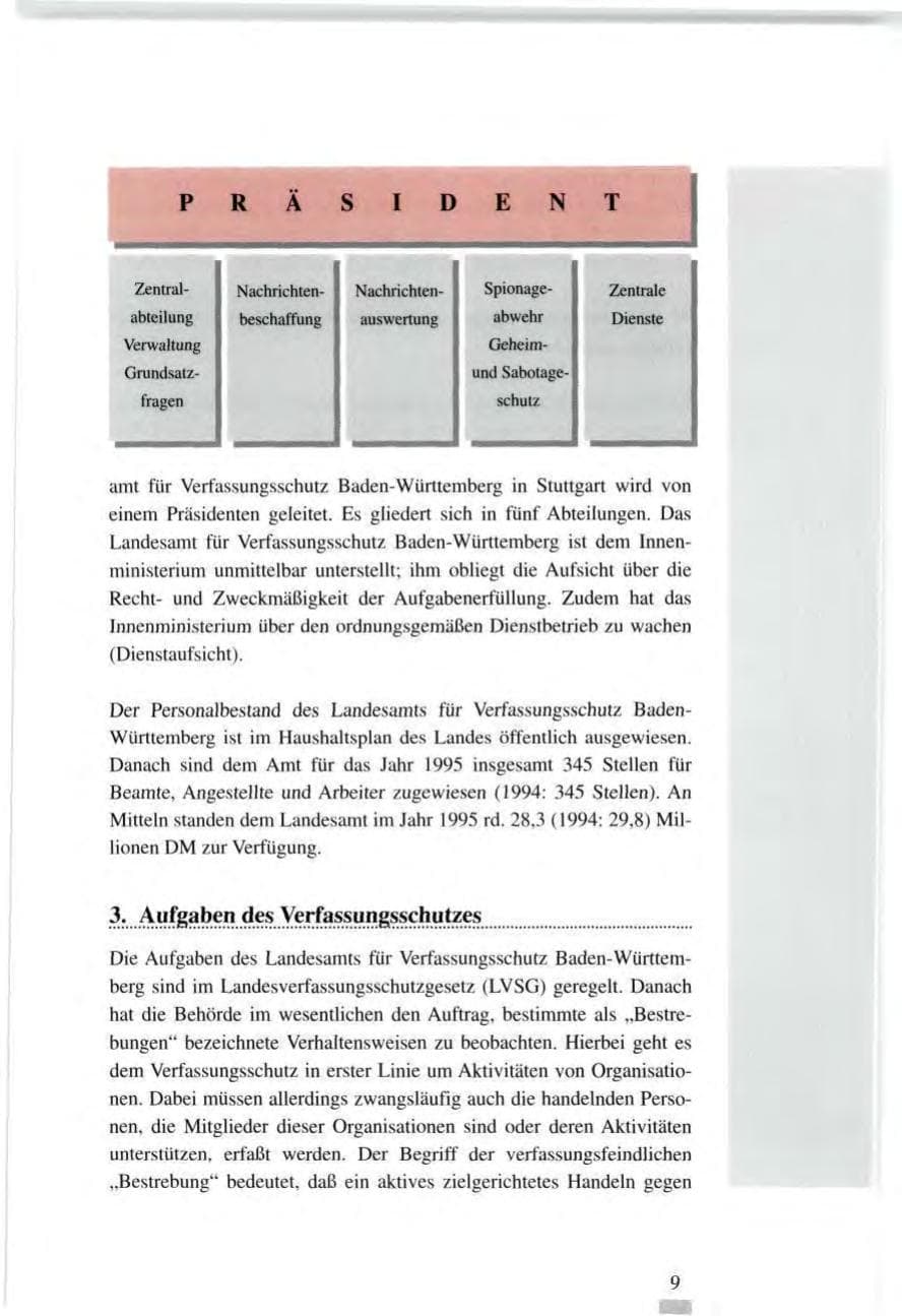Seite 9 des Verfassungsschutzbericht 1995 Baden-Württemberg