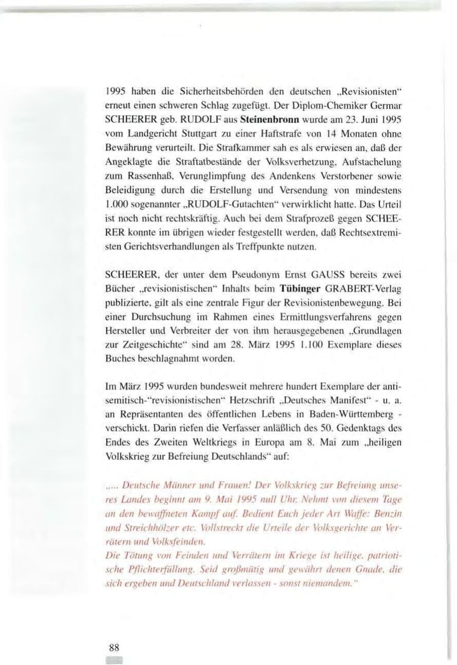 Seite 88 des Verfassungsschutzbericht 1995 Baden-Württemberg