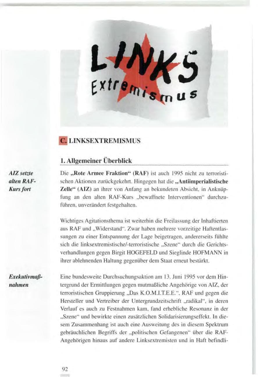 Seite 92 des Verfassungsschutzbericht 1995 Baden-Württemberg